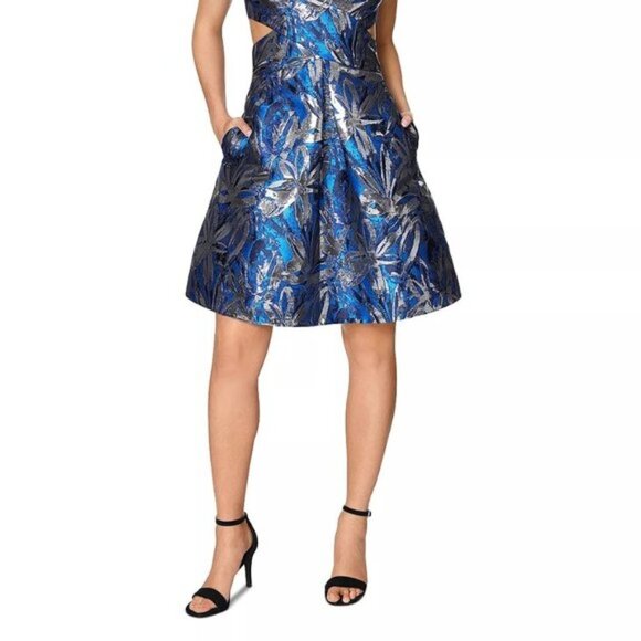 NWT Laundry by Shelli Segal metallic jacquard floral fit & flare cutout dress - Picture 4 of 8
